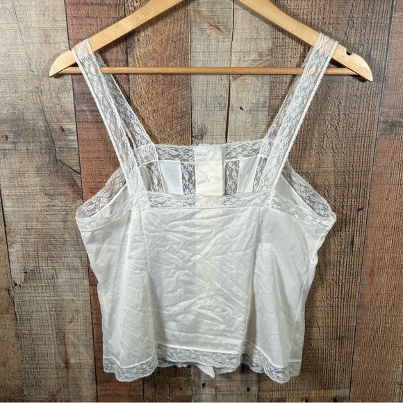 Vintage White Lace Trim Satin Camisole Romantic Button Front Cottagecore Top - Picture 5 of 6